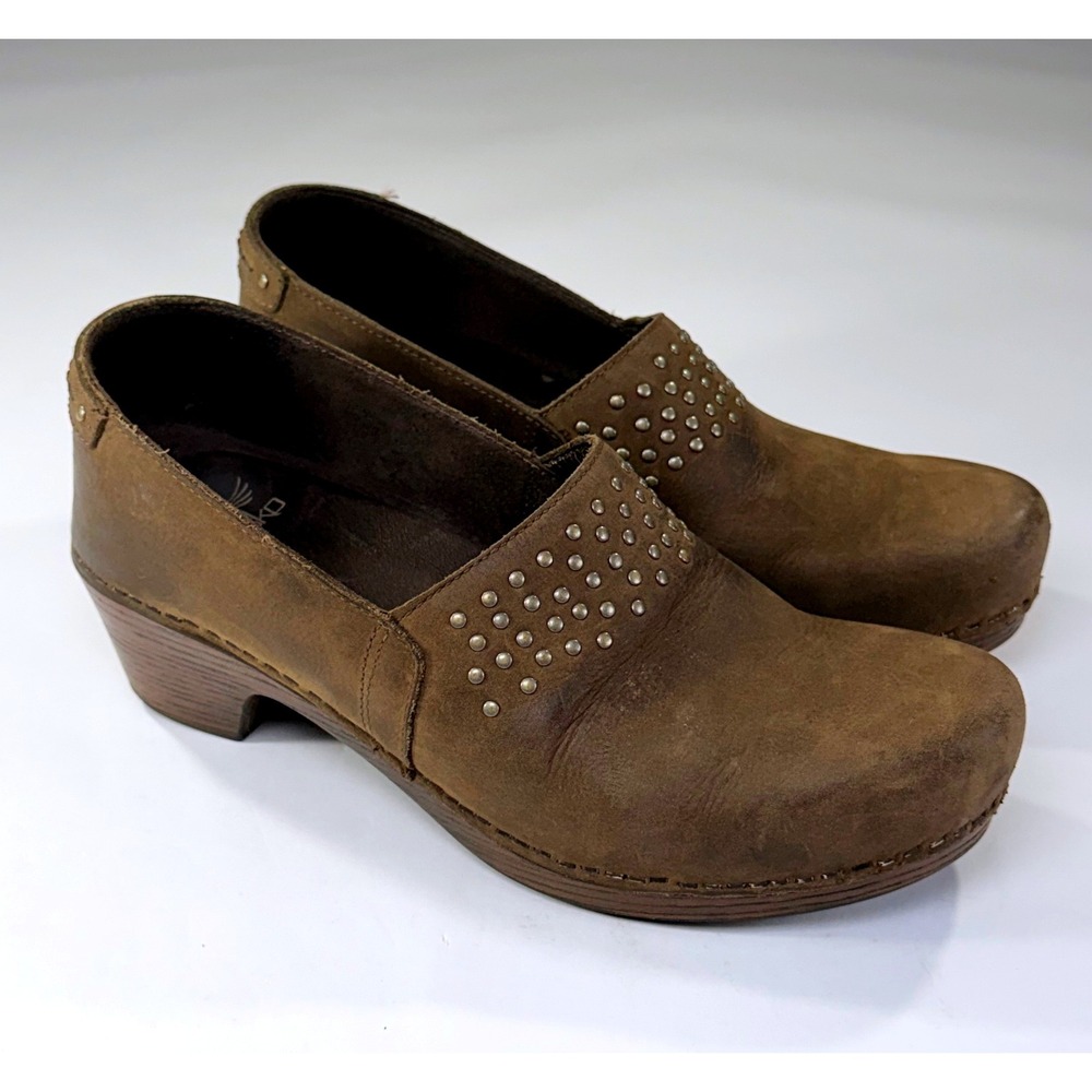 Dansko Mavis Clog Womens 39/8.5-9 Brown Leather Studded Comfort Boho Cottagecore
